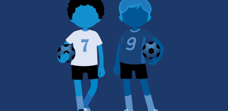 To fotballspillere med fotball under hver sin arm. Blåtoner. Illustrasjon. To fotballspillere med fotball under hver sin arm. Blåtoner. Illustrasjon.