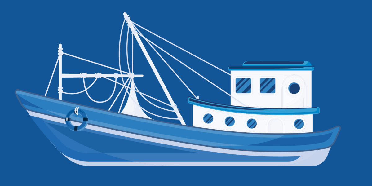 Fiskeskøyte i blåtoner. illustrasjon Fiskeskøyte i blåtoner. illustrasjon