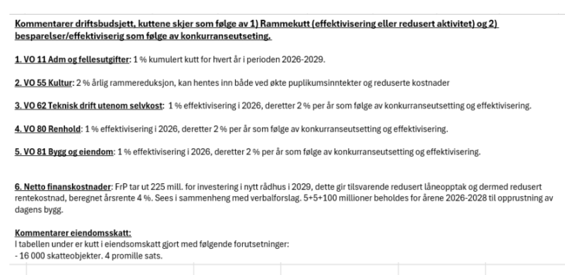 Forklaringer til budsjettgrep Forklaringer til budsjettgrep