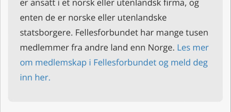 Skjermbilde fra Fellesforbundets nettsider der de forteller hvem som kan være medlemmer.